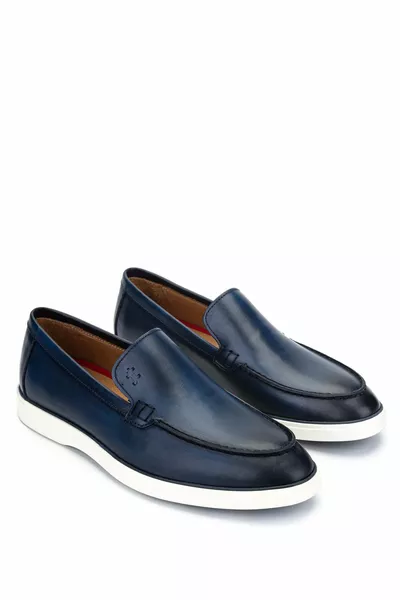 Scarpe mocassino blu navy in vera pelle da uomo