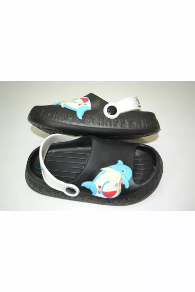 RAGAZZI FELICE SCRITTO LAMPUGA FANTASIA APERTO ANTERIORE PISCINA DI COLORE NERO, MARE SABO PANTOFOLE