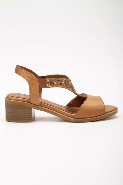 Sandali da donna in vera pelle elasticizzati comodi in pietra marrone chiaro