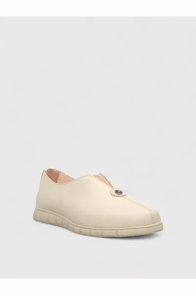Women's Beige Leather Casual Shoes