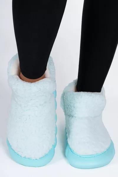 Scarpe da casa piumate in peluche Trizo turchese da donna Panduf 4cm 