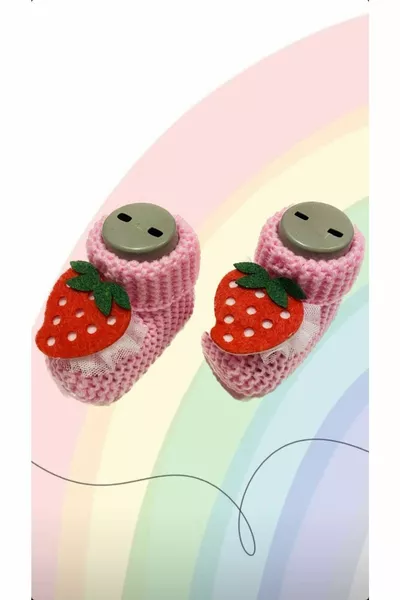 Baby Girl Colorful Felt Strawberry Detailed Knitted Booties Socks  Months