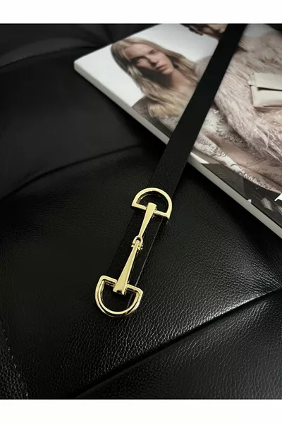 Ceinture slim noire pour femme avec longue boucle dorée, ceinture de veste, ceinture de chemise, ceinture habillée