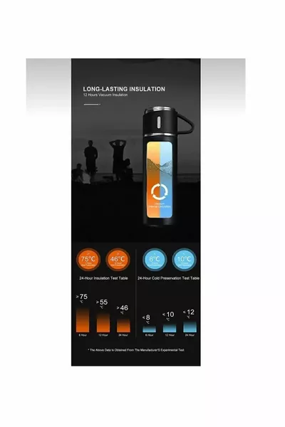 Thermos with 3 Cups, Stainless Steel Thermos, Thermos with Vacuum Bag Gift