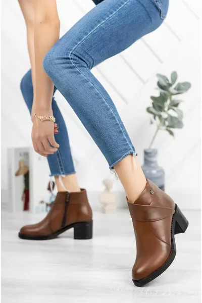 جلد طبيعي للاستخدام اليومي أحذية نسائية كلاسيكية بكعب بسحاب / حذاء Bootie 