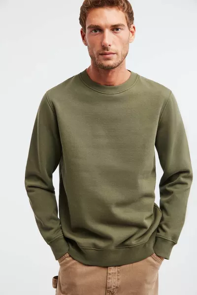 Travıs Zachte stof voor heren Regular fit kaki sweatshirt met ronde hals