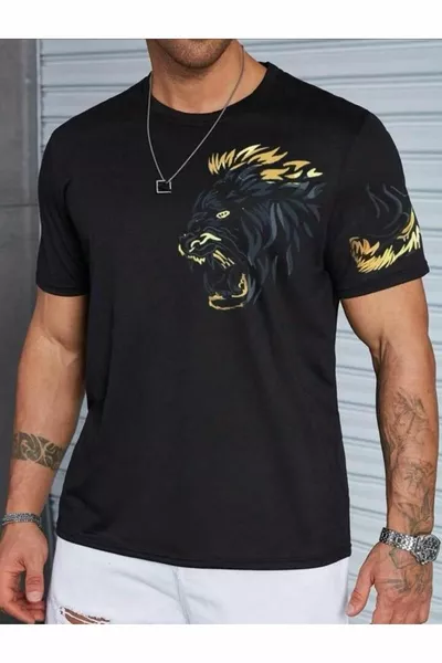 Unisex-Oversize-T-Shirt mit Löwen-Print auf der linken Brust und auf dem linken Ärmel und detailliertem Oversize-T-Shirt mit Löwen-Print