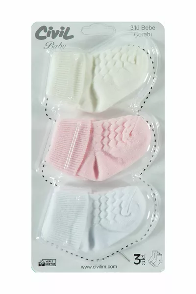 طقم جوارب 3 بيبي جيرل 0-6 أشهر وردي