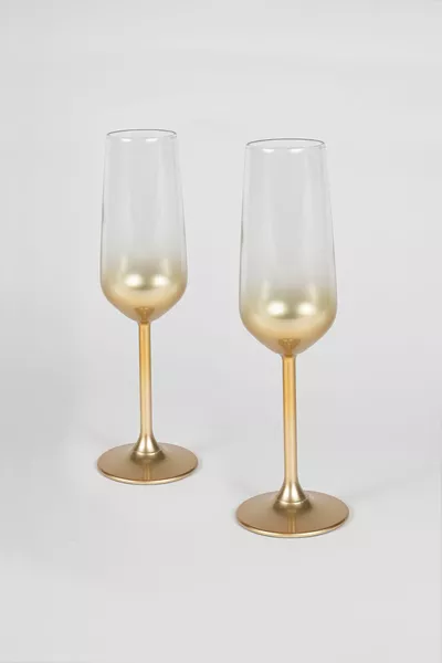 Glow 2-Piece Champagne Glass Set Gold  cc