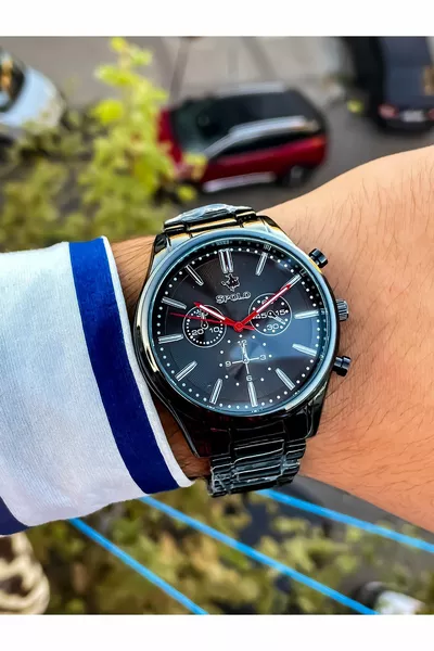 الموسم الجديد اللون الأسود تصميم خاص أنيق نموذج الرجال ساعة اليد سوار هدية هدية عيد الأب