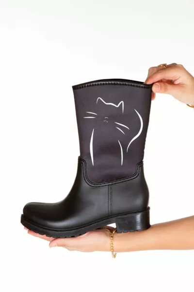 القط الرسم المطبوعة للماء أحذية المطر النسائية القصيرة