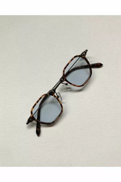Blue Leopard Detailed Rectangular Glasses
