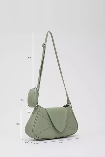 أخضر نعناعي  جلد صناعي بمقصورة واحدة ذراع وحقيبة كتف L:  W:  W: 8 سم