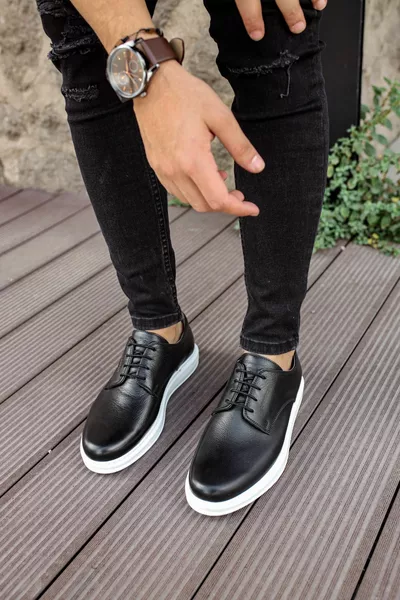  DBT Classica Pelle Di Cuoio Scarpe Uomo NERO