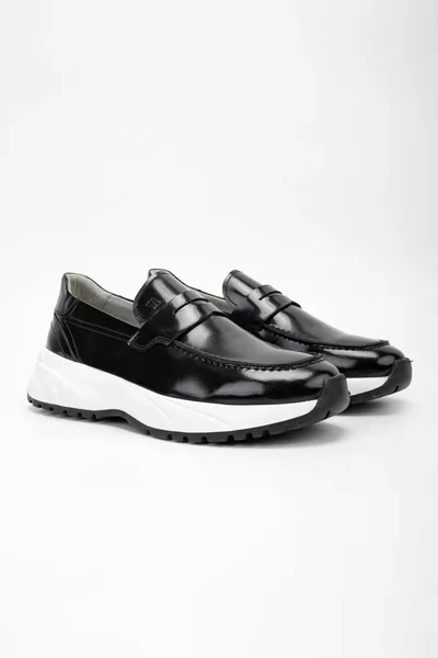 Runo Chaussures mocassins en cuir véritable à ouverture noire pour hommes