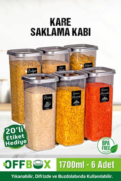 6 броя  броя 1.7 литра квадратен комплект контейнери за съхранение на храни с  етикета Подарък