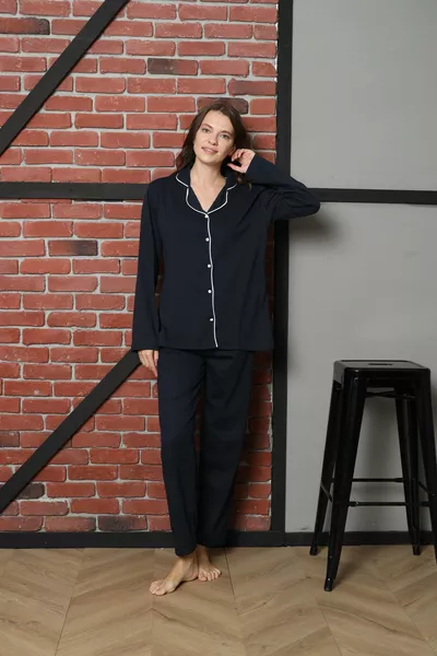 Ercan риза с дълъг ръкав тъмносиня пижама