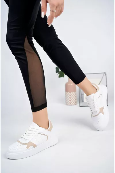 Semelles basses Mekval surpiqûres baskets blanches avec garniture crème