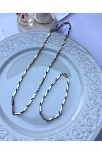 Мужское стальное ожерелье и браслет Набор кубических треугольных моделей Цепочка