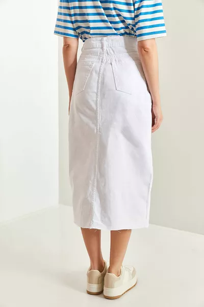 Lasergesneden denim rok met spleet voor dames