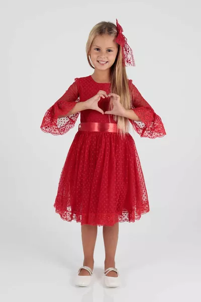 Bambini Ragazze Fibbia E Tulle Pizzo Trend Abito Da Sera 