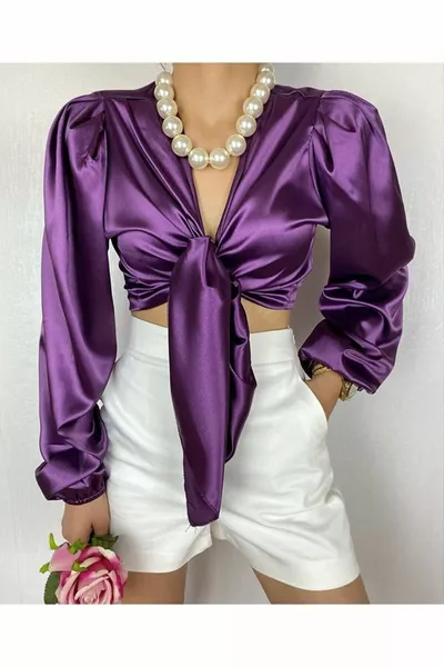 ملاك الأرجواني الساتان التعادل قميص