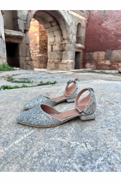 نسائي فضي رمادي 3.5 سم كعب الباليه مسطح مساء اللباس أحذية الزفاف