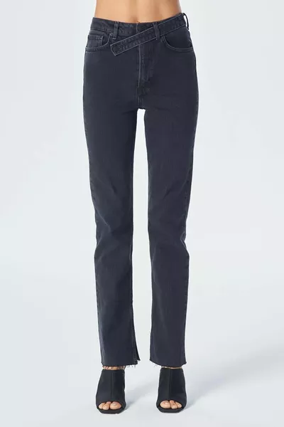 أنثراسايت سليم مستقيم الساق شق قطري حزام جينز C 