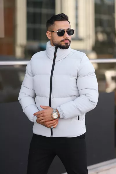 معطف منتفخ رمادي فاتح للرجال