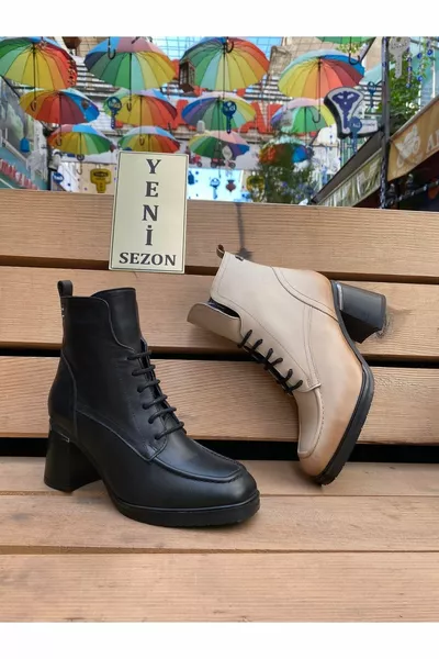 k Bottes de sport à talons à lacets en cuir véritable