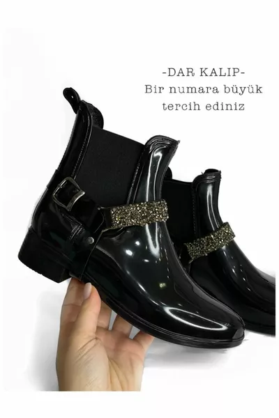 Bottes de pluie élastiques ceinturées noires pour femmes