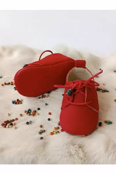Alpha Nubuck Rosso Vera Pelle Mocassini Bambino