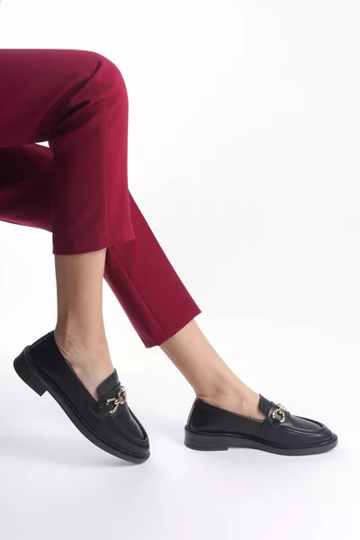 Дамски верижки с катарама с черна кожа Ежедневни обувки 