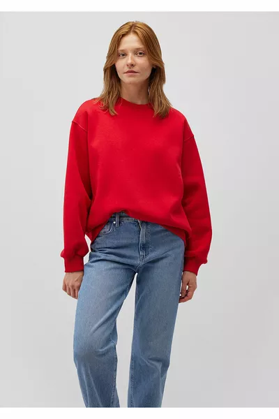 Crew Neck Red Basic Sweatshirt 