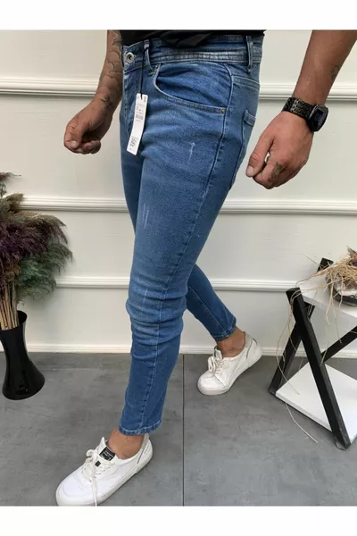 Heren Jeans Skinny Fit Lycra Straight Trnak Blauw
