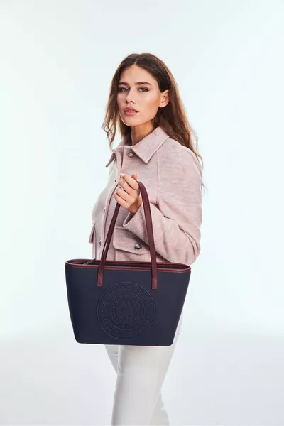 Marineblau-Burgunderfarbene Damen-Umhängetasche 