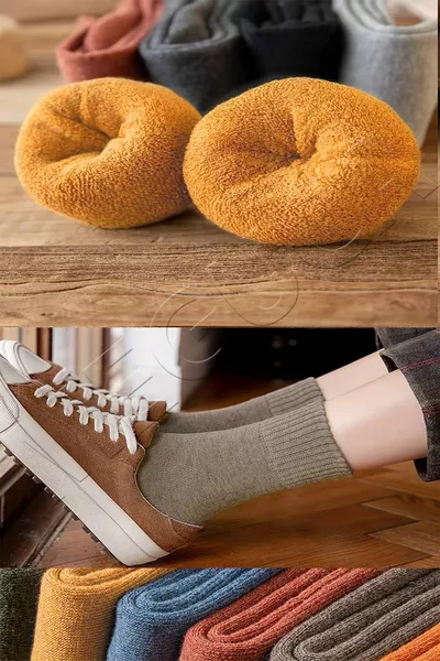 Unisex inverno colorato cotone extra spesso e caldo che assorbe il calore calzini di spugna set di 5 paia