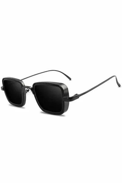 Unisex Black Metal Square Sunglasses