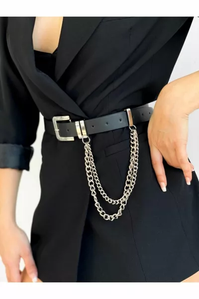 Women's Black Chain Detailed Dress Jacket Jean Belt
