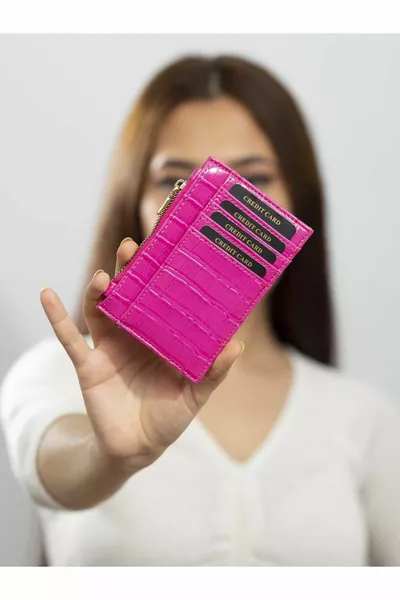 Paris Fuchsia Damen-Kartenetui mit Reißverschluss