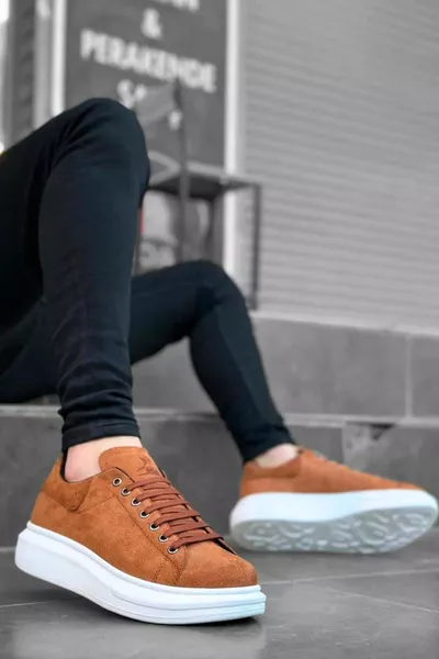 ارتفاع وحيد الدانتيل المتابعة من جلد الغزال تان حذاء رياضي نمط أحذية رجالية