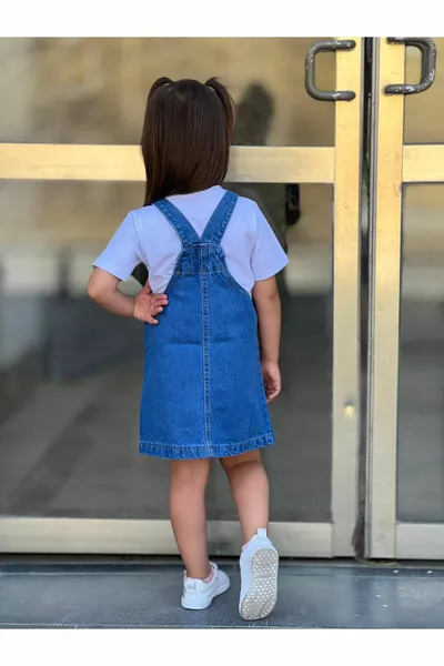 Minnie Embroidery Jeans Gilet à bretelles réglables / Robe en denim