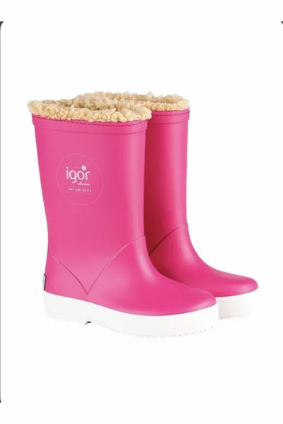 ✔ أحذية المطر للماء الفوشيا مع الفراء داخل