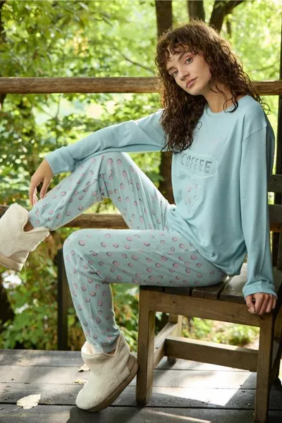 Women's Thermal Turquoise Pajamas Set