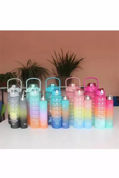 مجموعة تحفيزية من 3 قارورة ماء شارب زجاجة ماء 2 لتر +  مل +  مل تريتان جيم زجاجة مياه شارب