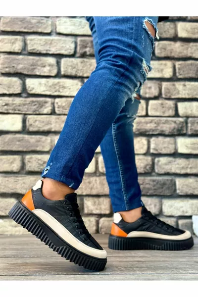  BOA High Sole Black Parachute Fabric Orange Skin Detailed Men's Shoes