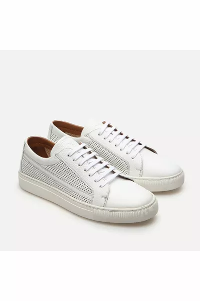 جلد طبيعي أبيض أحذية رجالية كاجوال