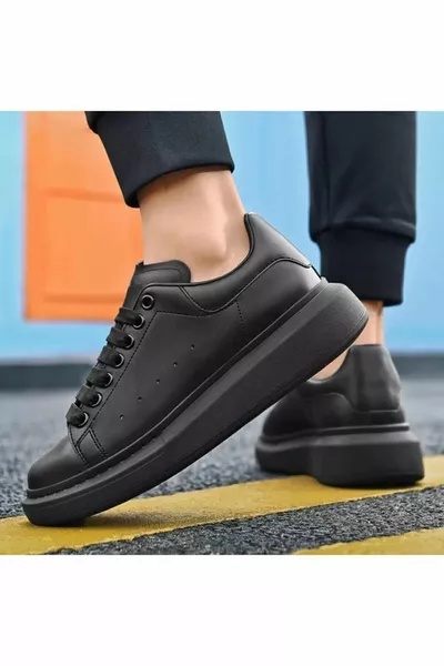 Unisex Siyah Cilt Spor Ayakkabı