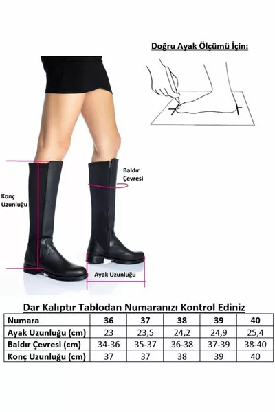 Women's Black Diver Fabric Detailed Stretchy Knee Boots