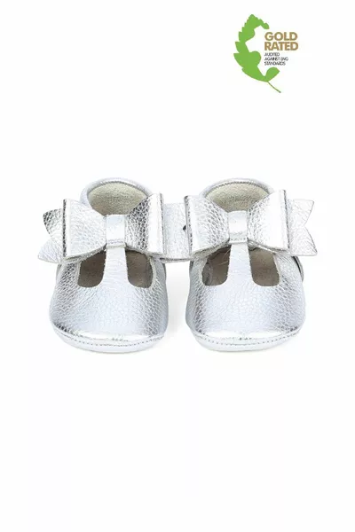 Babyschuhe aus echtem Leder mit Lame-Band und Details